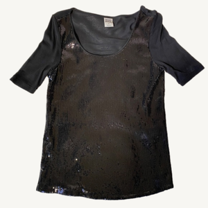 Vero Moda Black Front Sequin T-Shirt Top Size XS